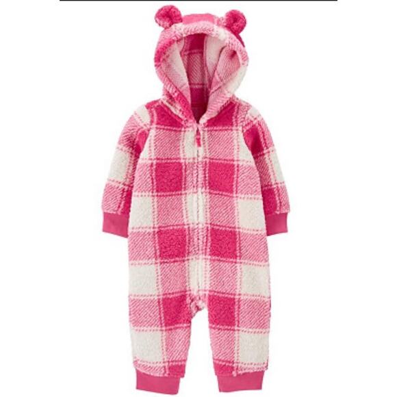 Carter's Other - Carters Pink and White Plaid Faux Sherpa Onesie - 12M